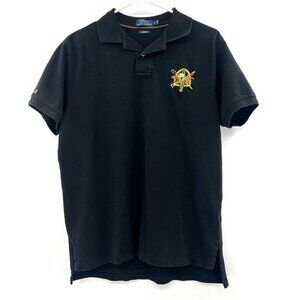 Polo Ralph Lauren Black Jockey Polo Embroidered Crest Shirt Custom Fit Mens L